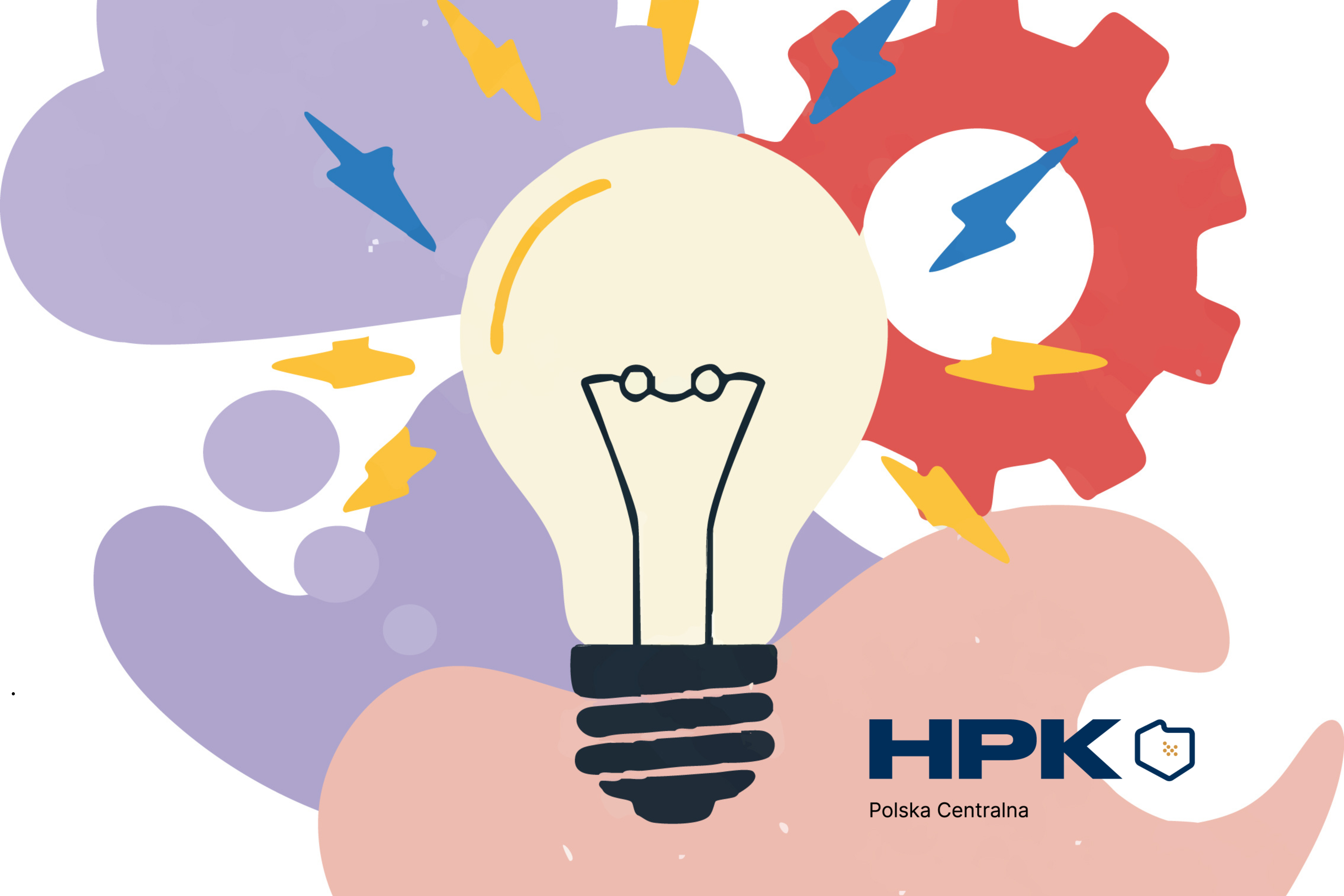 Grafika przedstawia jasną żarówkę wśród pastelowych plam. W prawym dolnym rogu widnieje granatowe logo Horyzontalnego Punktu Kontaktowego.1