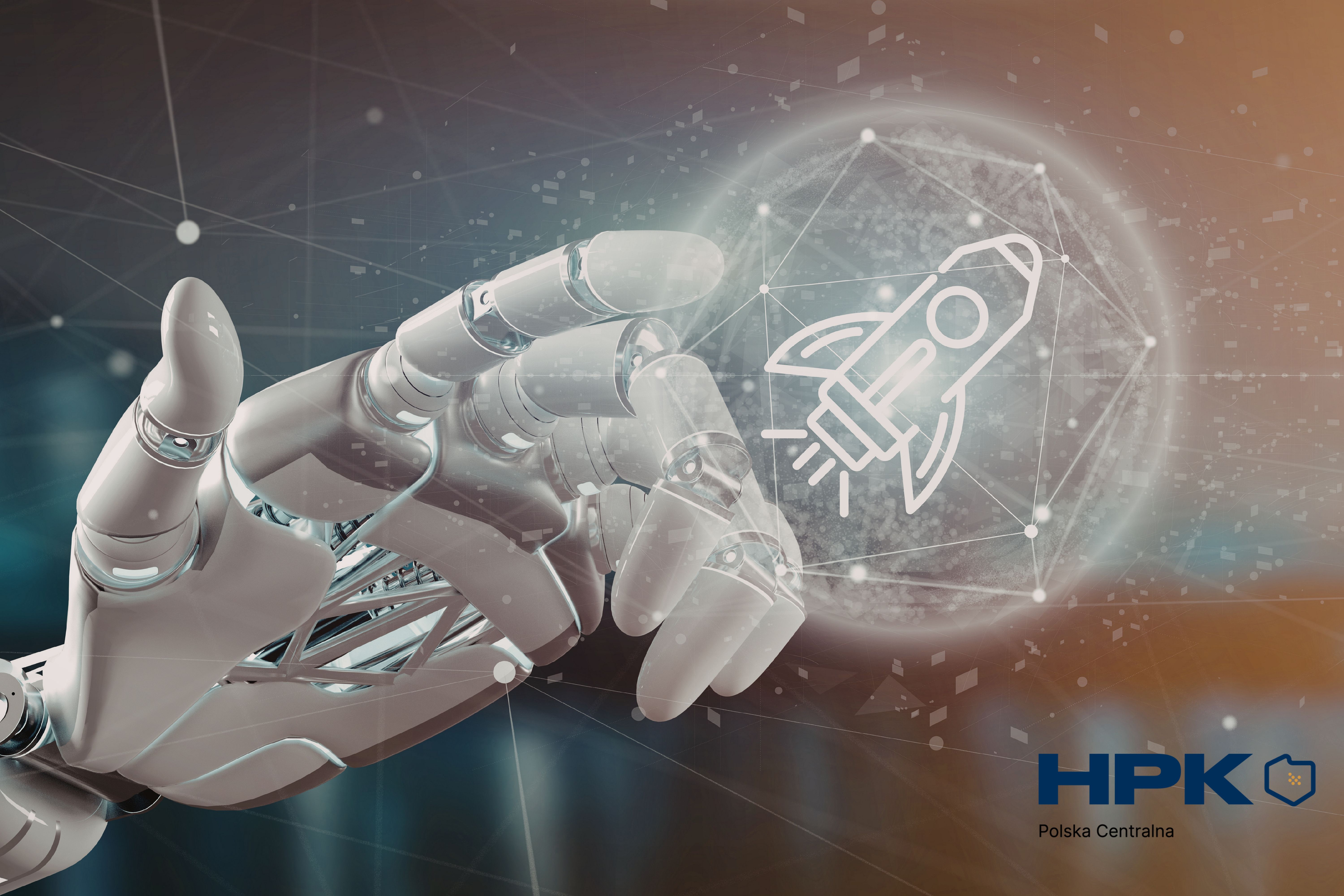 Dłoń robota wskazuje na ikonkę lecącej rakiety.1