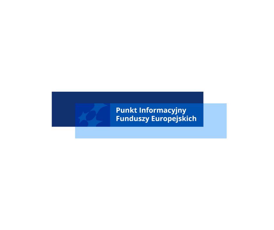 Logo sieci Punktów Informacyjnych Funduszy Europejskich. Na granatowym prostokącie znajduje się napis Punkt Informacyjny Funduszy Europejskich.1